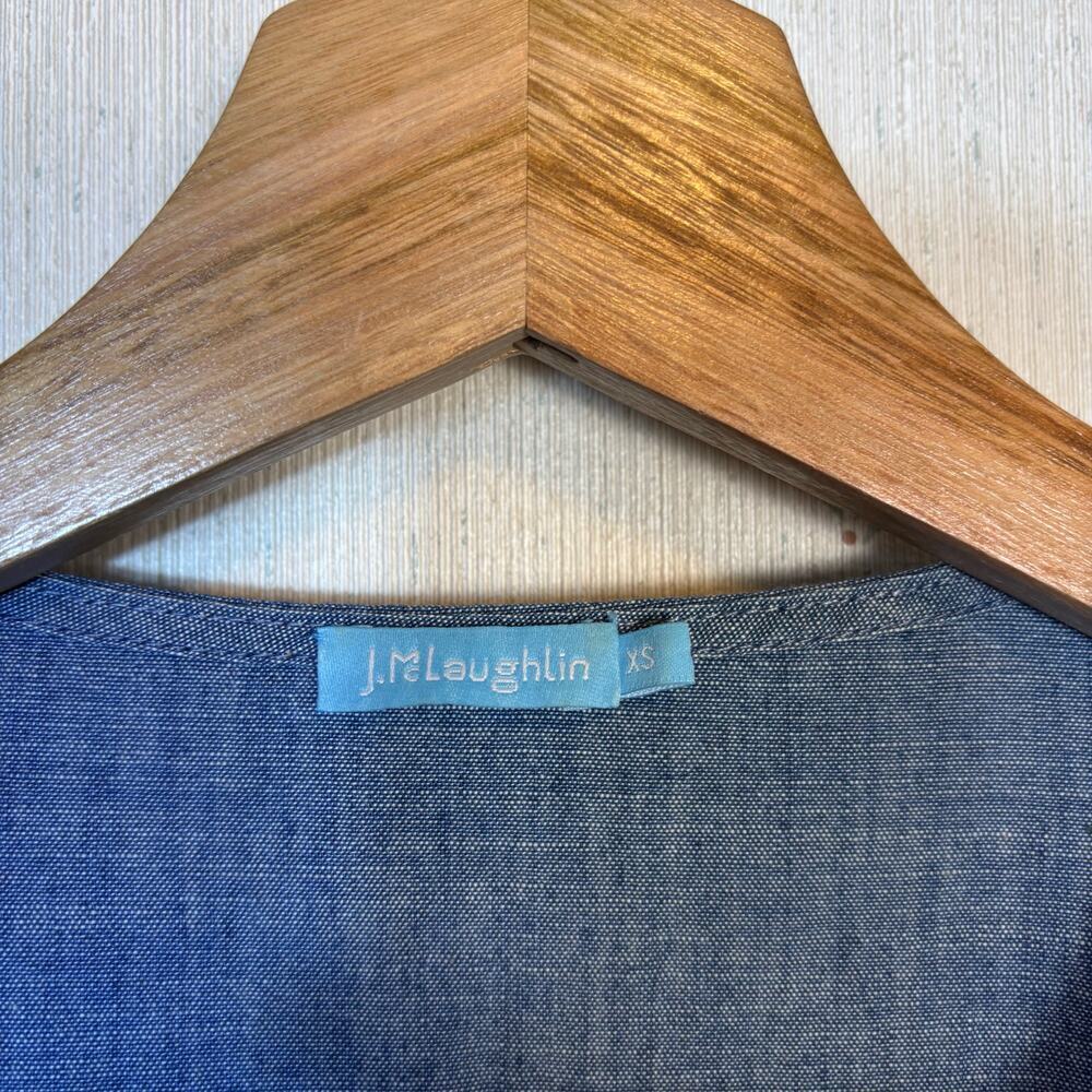 J McLaughlin Pansy Chambray Tunic Midi Dress XS Embroidered Side Slits Coastal - Picture 11 of 13